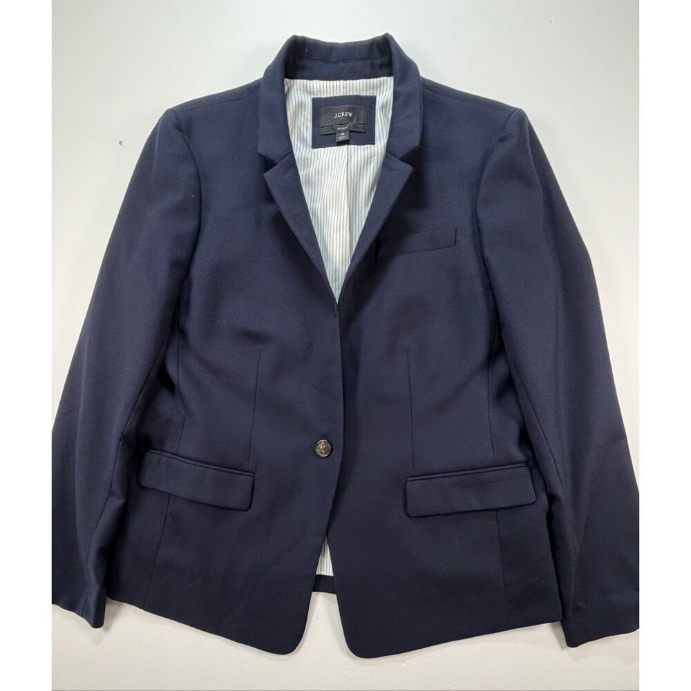 J.Crew Regent Blazer Size 16 Navy Blue WoolStretch Tailored Lined Career Jacket